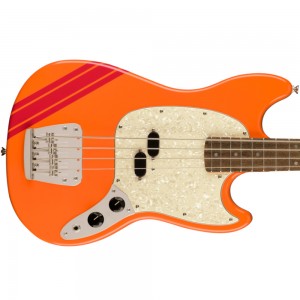 Fender FSR Classic Vibe '60s Competition Mustang Bass, Capri Orange with Dakota Red Stripes